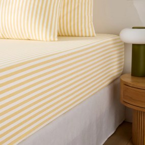 Hoeslaken katoen, omslag 30 cm, geweven-geverfde strepen, SOIZIC JAUNE