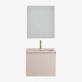 Macrae Houten Badkamermeubelset Met Geïntegreerde Wastafel Beige – Linnen & Rechthoekige Led En Anticondens 60x70 Cm Riben - Sklum