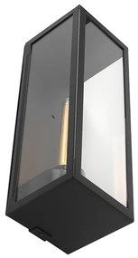 Moderne rechthoekige buiten wandlamp zwart met glas - Rotterdam Long