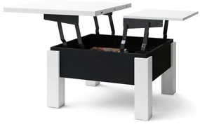 Mazzoni OSLO wit / zwart mat, uitklapbare salontafel met in hoogte verstelbaar blad