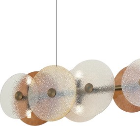 Art Deco hanglamp brons met amber glas recht 8-lichts - Text