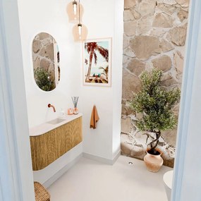 Mondiaz Joya DLux 95cm toiletmeubel ronding links/rechts oak met wastafel faye midden zonder kraangat meli