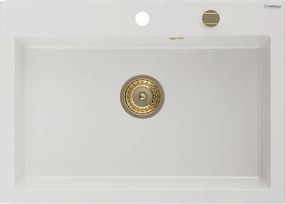 Mexen Elix granieten spoelbak 1-komerig 700 x 500 mm, wit, gouden sifon - 6526701005-20-G