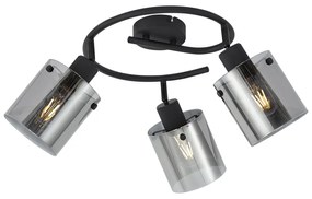 Design plafondspot zwart met smoke glas rond 3-lichts - Domo