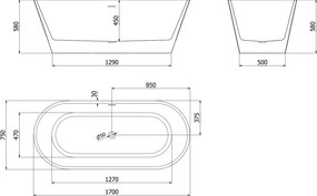 Mexen Yara vrijstaande geribbelde badkuip 170 x 75 cm, wit, overloop geborsteld goud - 52861707500-55