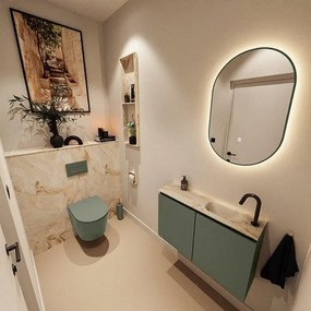 MONDIAZ TURE-DLUX 80cm toiletmeubel Army. EDEN wastafel Frappe positie rechts. Met 1 kraangat. TUREDX80ARMR1FRA