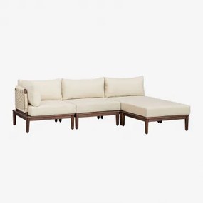 3-delige Modulaire Hoekbank En Poef In Acacia Giulia Beige – Crème - Sklum