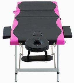 vidaXL Massagetafel inklapbaar 3 zones aluminium zwart en roze