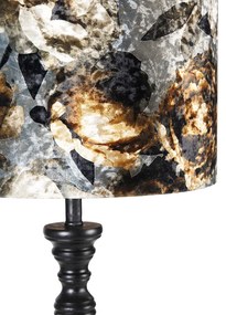 Stoffen Vloerlamp zwart met kap bloemen 40 cm - Classico Klassiek / Antiek E27 Binnenverlichting Lamp