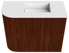 Mondiaz Joya 50cm toiletmeubel ronding links ruby met wastafel faye rechts 1 kraangat talc