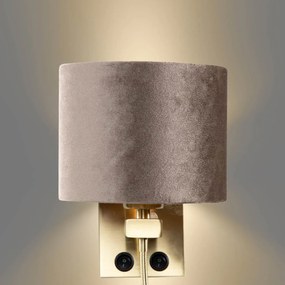 LED Wandlamp brons met velours kap taupe 18cm - Brescia Combi Klassiek / Antiek, Modern E27 rond Binnenverlichting Lamp