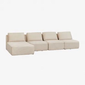 4-delige Modulaire Chaise Longue-bank Links In Vacuümverpakt Corduroy Temple Corduroy Beige – Linnen - Sklum