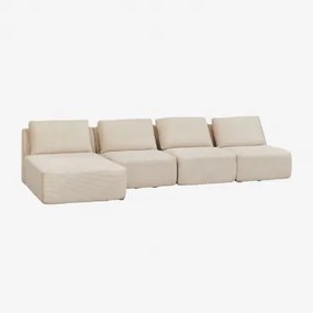 Temple 4-delige Chaise Longue Modulaire Bank Links, Van Vacuümverpakt Corduroy Corduroy Beige – Linnen - Sklum