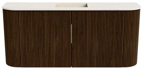 Mondiaz Joya DLux 95cm toiletmeubel ronding links/rechts walnut met wastafel faye midden 1 kraangat meli
