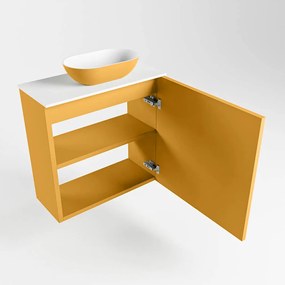 Mondiaz Fowy toiletmeubel 50cm ocher met gele waskom rechts en kraangat