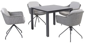 4 Seasons Outdoor Focus dining set silvergrey met Goa tafel HPL blad 95×95 cm slate antraciet  Tuinset    houtkleur weerbestendig