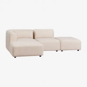 2-delige Chaise Longue Modulaire Bank Links Met Fogler Poef Chenille Crème Beige - Sklum