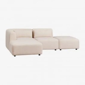 Linker Modulaire Chaise Longue Bank Van 2 Delen Met Poef Fogler Teddystof Crème Beige - Sklum
