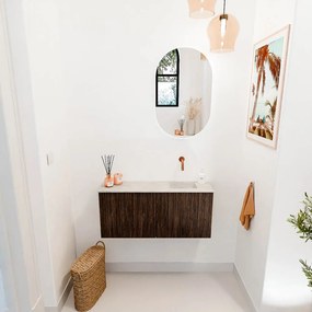 Mondiaz Joya DLux 90cm toiletmeubel walnut met wastafel faye rechts zonder kraangat ostra