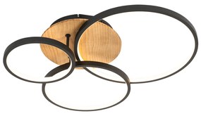 Plafondlamp zwart met hout incl. LED 3-staps dimbaar 3-lichts - Alec