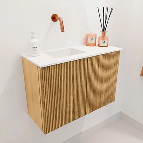 Mondiaz Joya 60cm toiletmeubel oak met wastafel faye links zonder kraangat talc