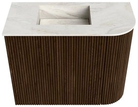 Mondiaz Joya DLux 50cm toiletmeubel ronding rechts walnut met wastafel faye links zonder kraangat ostra