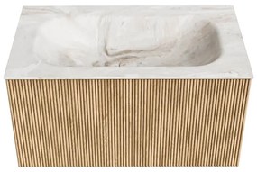 Mondiaz Kurve-dlux 80cm badmeubel oak met 1 lade en wastafel big small midden 1 kraangat frappe