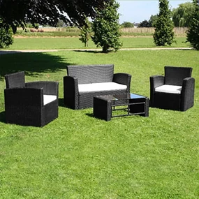vidaXL 4-delige Loungeset met kussens poly rattan zwart