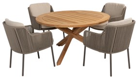 Prado Bernini dining set 130 cm rond 5 delig teak terre 4 Seasons Outdoor