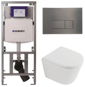 QeramiQ Dely Toiletset - 36.3x51.7cm - diepspoel - rimless - Geberit UP320 inbouwreservoir - softclose toilet zitting 35 mm - gunmetal bedieningsplaat - rechthoekige knoppen - mat wit SW1026254/SW1000767/0701131/SW706199