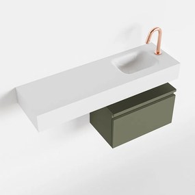 Mondiaz Andor toiletmeubel 50cm army met witte wastafel 100cm rechts met kraangat