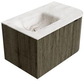 Mondiaz Kurve-dlux 75cm badmeubel ronding rechts shadow met 1 lade en deur en wastafel grunne links zonder kraangat frappe