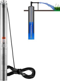 VEVOR diepwaterdompelpomp, 2 pk/1500 W, 230 V/50 Hz, debiet 9,8 m³/u, opvoerhoogte 108 m, met 9,1 m netsnoer, roestvrijstalen waterpomp voor industrieel, irrigatie- en huishoudelijk gebruik, IP68 waterdichtheidsklasse.