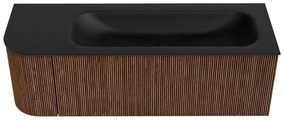 Mondiaz Kurve 135cm badmeubel ronding links walnut met 1 lade en deur en wastafel big medium rechts zonder kraangat urban