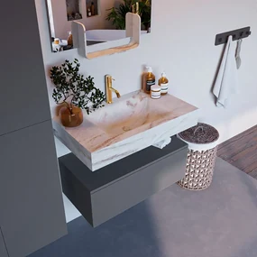 Mondiaz Alan DLux badmeubel 80cm plata 1 lade met wastafel frappe midden 1 kraangat