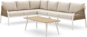 Hoek loungeset Manifesto  | 5 personen | Loungeset Wit | Hoekbank Wicker (vlechtwerk) | Kees Smit Tuinmeubelen