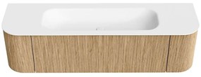 Mondiaz Kurve 160cm badmeubel ronding links/rechts oak met 1 lade en 2 deuren en wastafel big medium midden zonder kraangat