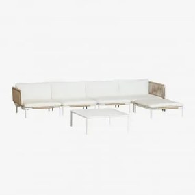 4-delige Modulaire Tuinbank Met 2 Hoekfauteuils, Poef En Roubly Salontafel Beige Amandelroos - Sklum