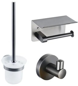 Fortifura Calvi Toiletset- toiletrolhouder- toiletborstel - handoekhaak - geborsteld gunmetal PVD SW1183052/SW721175/SW721173