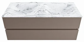 Mondiaz Vica DLux badmeubel 120cm smoke 2 lades met wastafel glace dubbel zonder kraangat