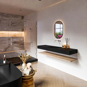 Zaro Alan badmeubel 160cm met planchet washed oak en vrijhangende wastafel cloud midden zonder kraangat urban