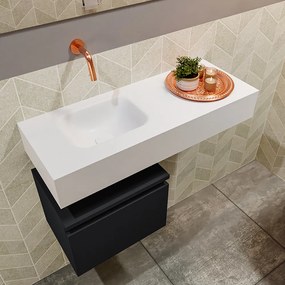 Mondiaz Andor toiletmeubel 40cm mat zwart met witte wastafel 80cm links zonder kraangat