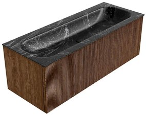 Mondiaz Kurve-dlux 120cm badmeubel walnut met 1 lade en wastafel big large midden 1 kraangat lava