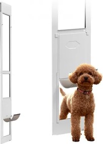 VEVOR Hondenluik voor glazen schuifdeur, hoogteverstelbaar van 2311–2439 mm, frame van aluminiumlegering met draaibare metalen scharnieren en slotontwerp, afmetingen gordijn 209,6 x 311,2 mm, wit