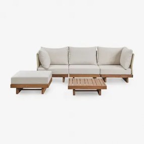 Woonkamerset Met 3-delige Modulaire Bank Met 2 Hoekfauteuils, Salontafel En Poef In Acaciahout Dailin Acacia Bruin - Sklum