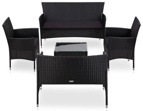 vidaXL 5-delige Loungeset met kussens poly rattan zwart