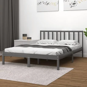 vidaXL Bedframe massief grenenhout grijs 140x190 cm