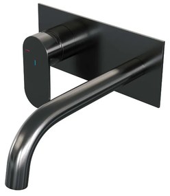 Brauer Gunmetal Edition ColdStart wastafelkraan inbouw gebogen uitloop met achterplaat model C2 gunmetal geborsteld PVD