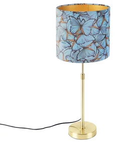 Stoffen Tafellamp goud/messing met velours kap vlinders 25 cm - Parte Klassiek / Antiek E27 cilinder / rond rond Binnenverlichting Lamp