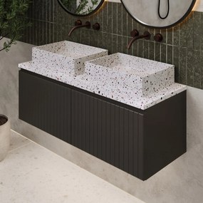 Fontana Terrazzo ribbelfront badmeubel 120cm mat zwart met rechthoekige waskommen en toppaneel
